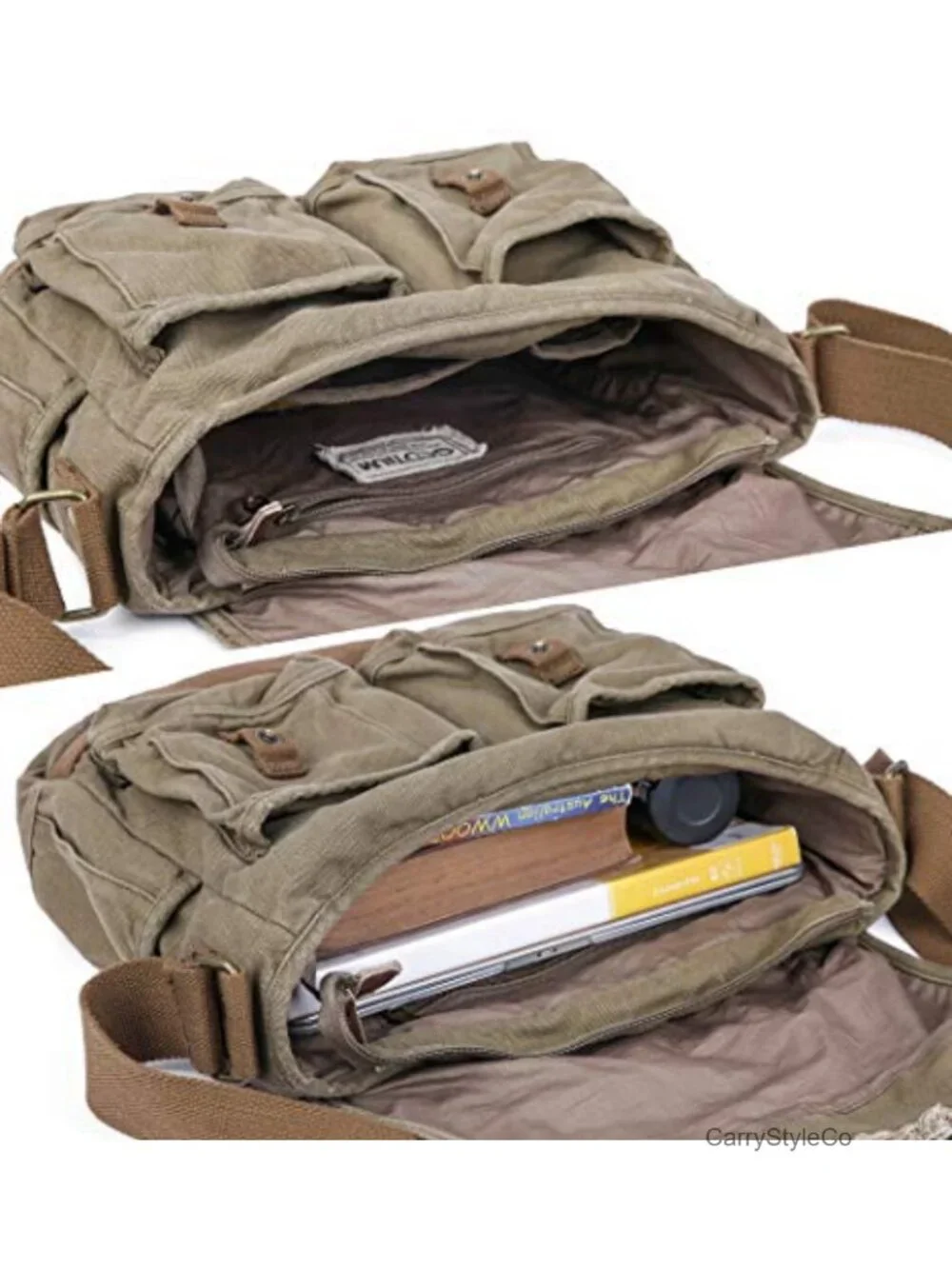 Vintage Canvas Messenger Bag - Frayed Boho Shoulder Bag, Heavy-Duty, Leather